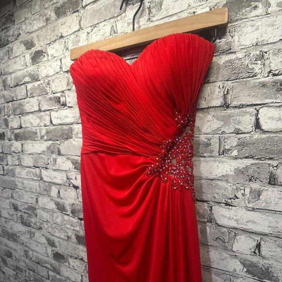 EUC Xscape Strapless Beaded Cut Out Back Prom Dress Size 0 (Red) STYLE# XS6876 - Picture 4 of 15
